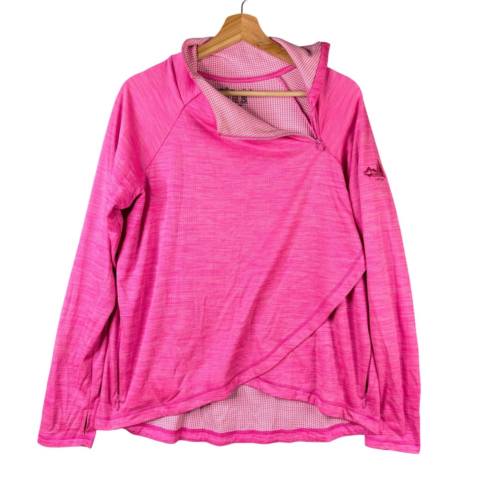 IBKÜL Womens XL Pink Heathered Asymmetrical Zip UPF 50+ Mock Neck Pullover
